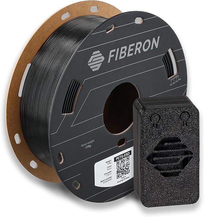 Polymaker Fiberon PETG-ESD Filament 1.75mm Black 0.5kg – Electrostatic Discharge Safe, Tough PETG 3D Printer Filament for Electronics Industry by Polymaker