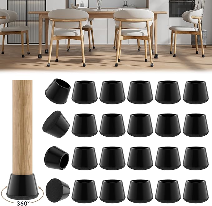 24PCS Upgraded Silicone Chair Leg Floor Protectors for Hardwood Floors, Furniture Sliders for Chair Legs, 360°Felt Pad Bottom Wrapped Thickening Furniture Pads Cap Covers to Scratch and Reduce Noise by Violibar