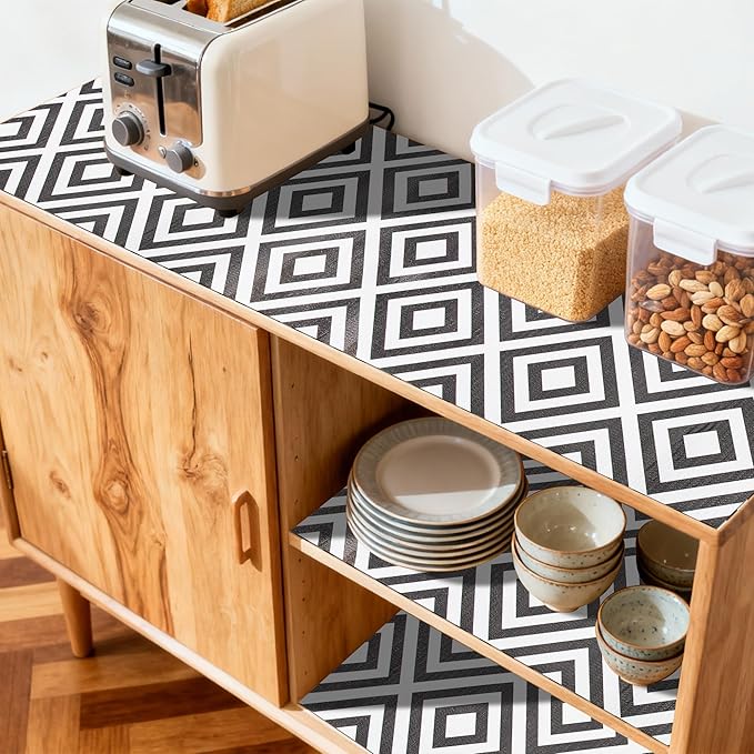 FIFTY FEET 18"x96" Non-Adhesive Shelf Liner for Kitchen Cabinets and Drawers, Washable Non-Slip PVC Cabinet Liner (Black Plaid)(6 Roll) - Image 3