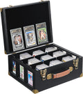 Graded Card Storage Box with Display Window, Wood Card Case for 140+ Cards PSA BGS FGS & SGC, Sports Cards Trading Cards, Graded Card Slab Carrying Case, Christmas Gifts (Black) by Poyilooo