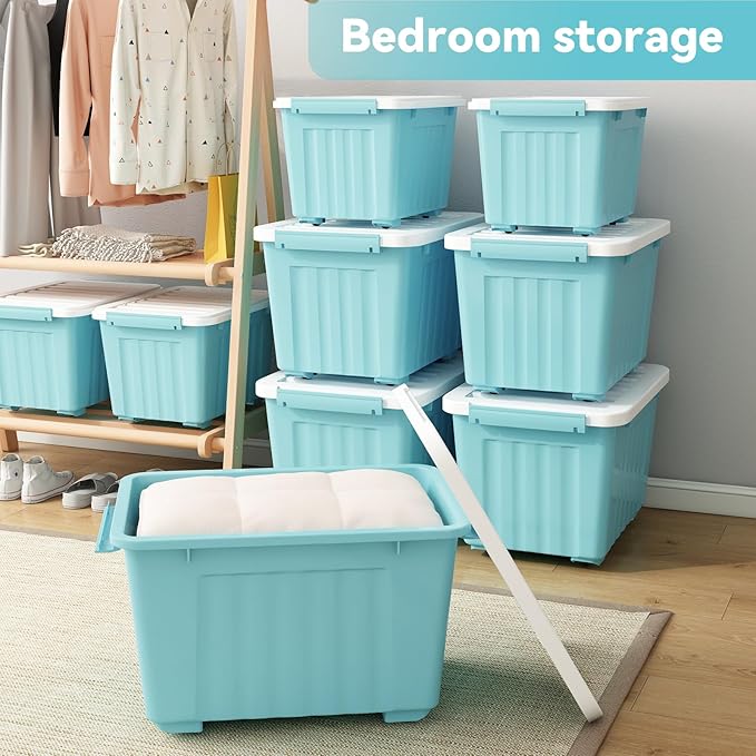 Nazhura 72 Quart Plastic Storage Bin, Stackable and Nestable Storage Boxes with Lids and Secure Latching Buckles, Large Storage Container (Blue, 72Quart-4Pack) - Image 7