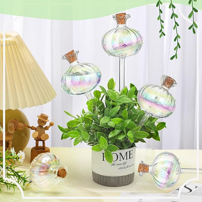 Yungyan 6 Pcs Self Watering Plant Globes Glass Cactus Insert Watering Devices Automatic Plant Watering Bulbs Water Globes for Indoor Outdoor Plants(Rainbow Color,9.84 Inch) - Image 6