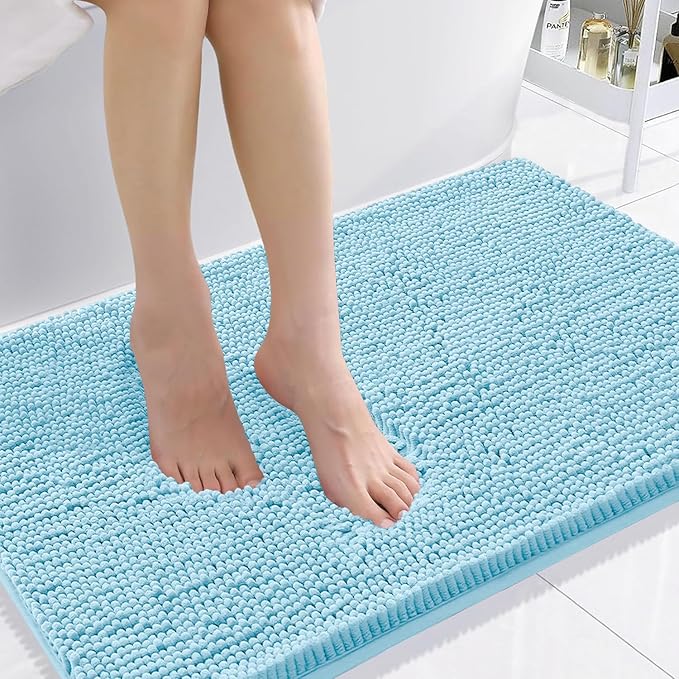 Smiry Luxury Chenille Bathroom Rugs 36x24, Extra Soft and Absorbent Shaggy Bath Mat, Machine Washable, Non-Slip Plush Carpet Runner for Tub, Shower, and Floor, Home Decor Accessories, Sky Blue by Smiry