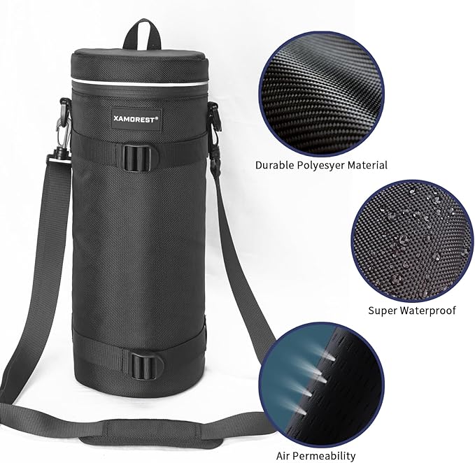 Camera Lens Case Bag for Photographyers, Zipper Waterproof Lens Protective Pouch Interior Size 6.29" x 15.35"(Nylon, Black) - Image 3