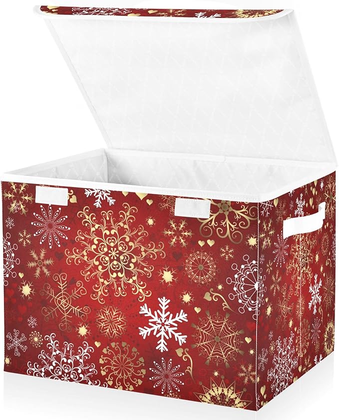 xigua Christmas Snowflakes Storage Bins with Lids and Carrying Handle,Foldable Storage Boxes Organizer Containers Baskets Cube with Cover for Home Bedroom Closet Office - Image 2
