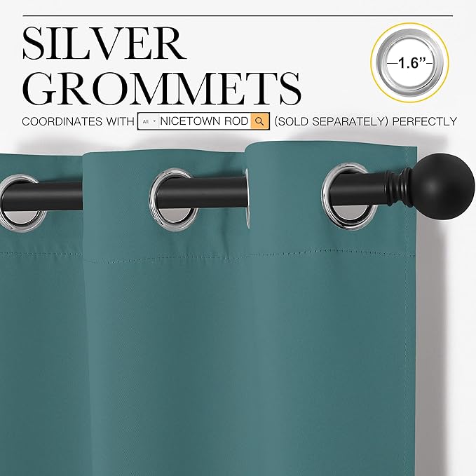 NICETOWN Window Curtain Panels, Thermal Curtains Insulated Solid Grommet Blackout Draperies/Drapes for Loft Window (Sea Teal, One Pair, 34 by 84-inch) - Image 3