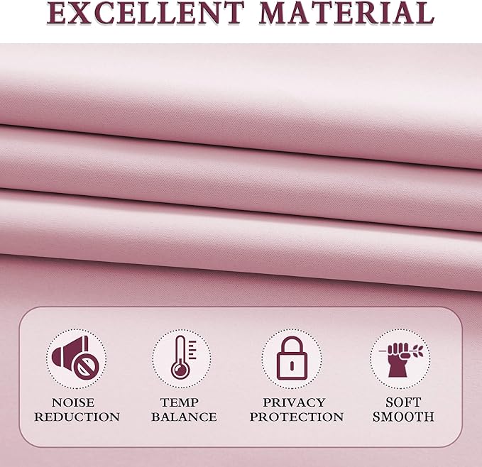 DONREN Pink Curtains for Kids Room - Home Decoration Privacy Protection Blackout Thermal Insulated Window Drape with Rod Pocket (Set of 2 Panels,42 x 45 Inch) - Image 5