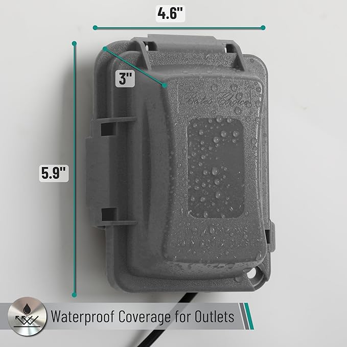 Bates- Weatherproof Electrical Outlet Cover, 1-Gang, Gray Outdoor Outlet Cover Weatherproof Outlet Cover Box, Outdoor Plug Cover - Image 4
