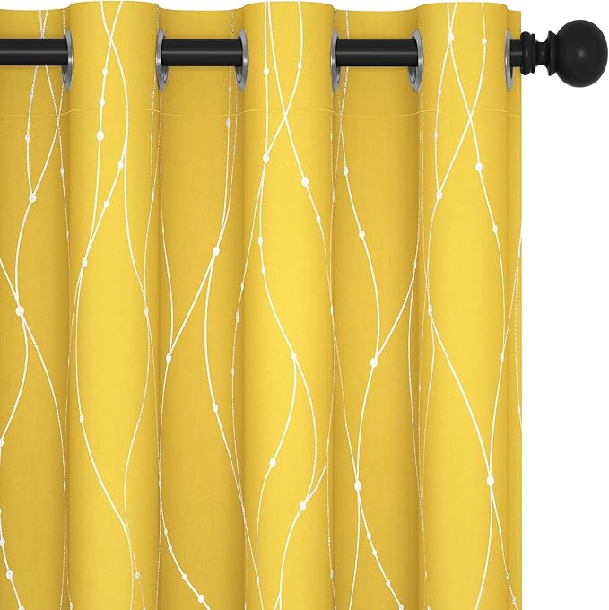 Deconovo Blackout Curtains 108 Inches Long, Yellow Drapes with Wave Dots Foil Print, Thermal Insulated Soundoroof Curtain for Living Room Bedroom, 52 x 108 Inch, Machine Washable Panels, Set of 2 by Deconovo
