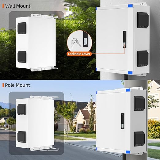 Joinfworld Outdoor Electrical Box 19.7"x15.7"x7.9" Metal Waterproof Vented Nema Enclosure with 12V Fan, Stainless Steel Junction Box with Cold Rolled Steel Plate Hinge Connection Din Rail - Image 5