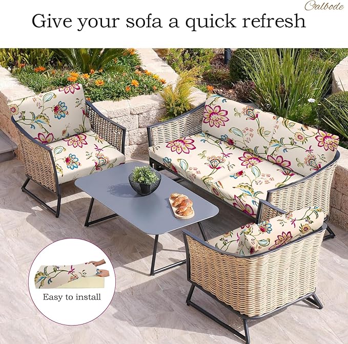 8pcs Single Seat Floral Print Outdoor Couch Cover, Waterproof Elastic Removable Half-Wrapped Sofa Seat Cushion, Suitable for Patio, Terrace, Garden Sofa Cushion - Image 5