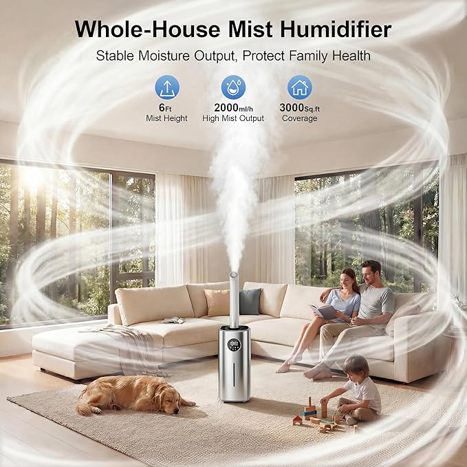 21L/5.5Gal Humidifiers for Bedroom,Humidifier Large Room with 2000ml/h High Output,Top Fill,24H Runtime, Cover up to 3000ft²,Remote Control Whole House Cool Mist Humidifier for Home,Office,Plants - Image 2