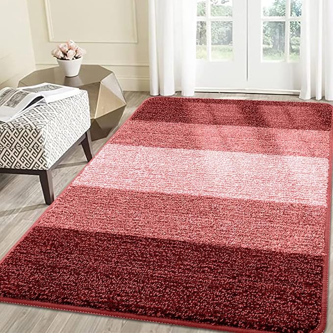 Smiry Dog Door Mat for Muddy Paws, Absorbs Moisture and Dirt, Low-Profile Entryway Mat with Non-Slip Backing, Entry Indoor Outdoor Doormat for Inside Floor (71x47 Inches, Burgundy, Striped) by Smiry