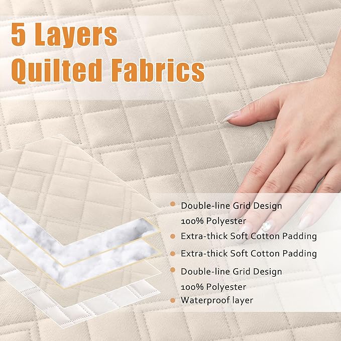 Arfntevss Waterproof Sectional Couch Covers L Shape Washable Velvet Sofa Cover for Sectional Non Slip Large Corner Slipcovers Dog 6 Pcs Universal U Shaped Furniture Protector (Beige, Large) - Image 3
