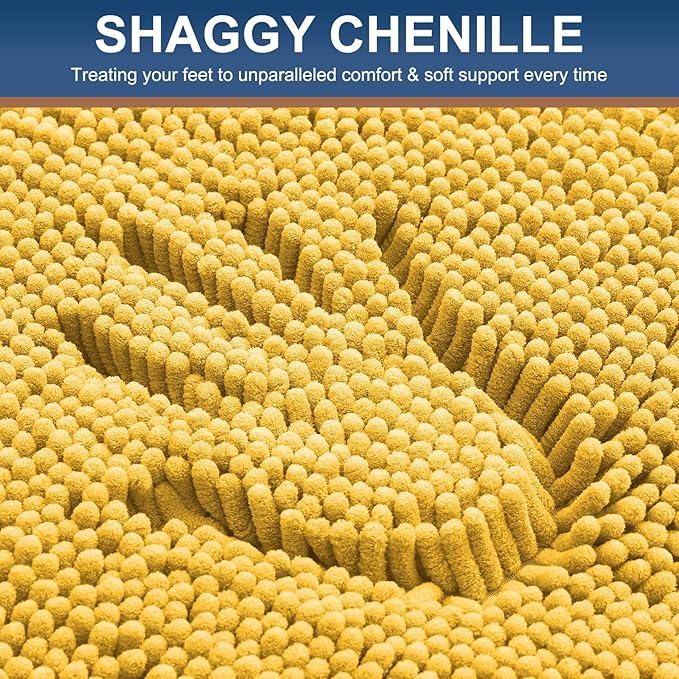 Smiry Luxury Chenille Bathroom Rugs 47x20, Extra Soft and Absorbent Shaggy Bath Mat, Machine Washable, Non-Slip Plush Carpet Runner for Tub, Shower, and Floor, Home Decor Accessories, Yellow - Image 3