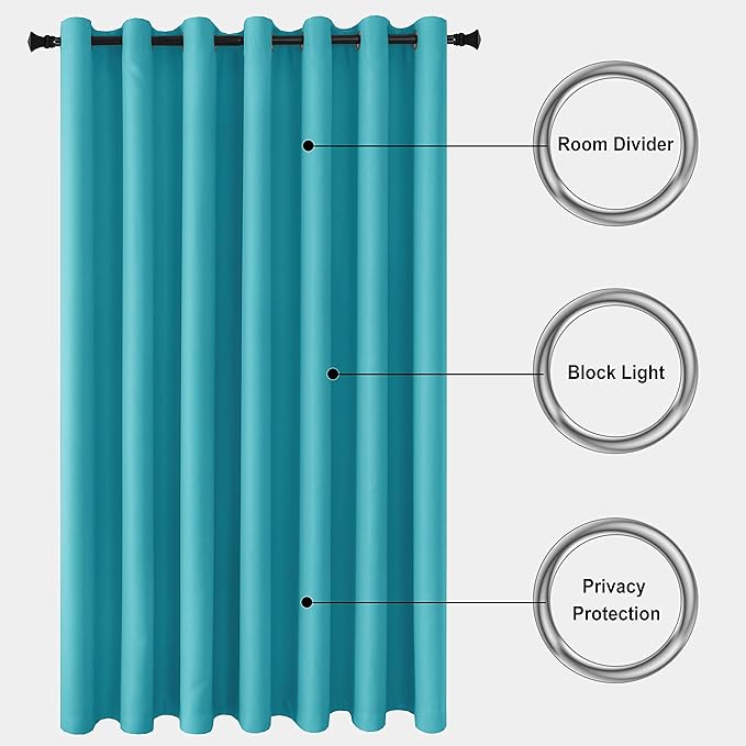 DWCN Room Divider Curtain - Extra Wide Blackout Curtain for Sliding Glass Door, Living Room, Bedroom Partition and Shared Office Space, 1 Grommet Curtain Panel, 10ft Wide x 8ft Tall, Turquoise - Image 2