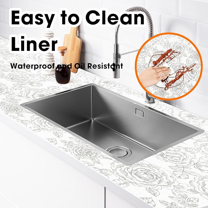 Drawer and Shelf Liner for Kitchen Cabinets Non-Adhesive Cabinet Liners for Shelves Strong Grip Non Slip Waterproof Cupboard Liner for Dresser Refrigerator, Bathroom, Flower,17.5IN X 10FT - Image 3