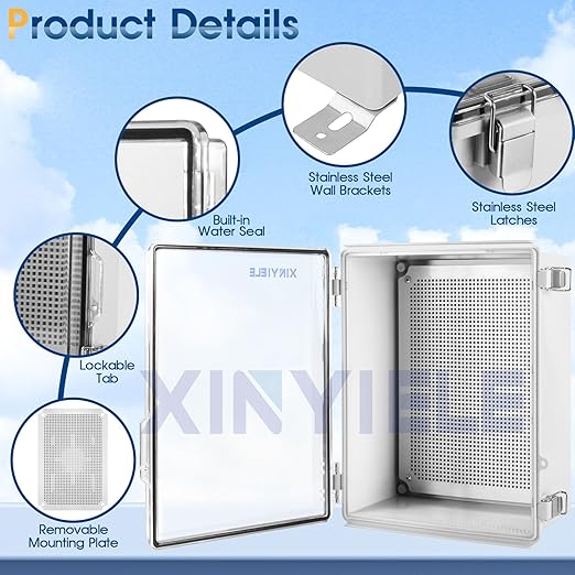 Waterproof Outdoor Project ABS Plastic Junction Box IP67 Weatherproof Dustproof Enclosure with Hinged Cover, Mounting Plate,Wall Brackets for Power Project (Clear.15.7"x11.8"x7.1") - Image 3