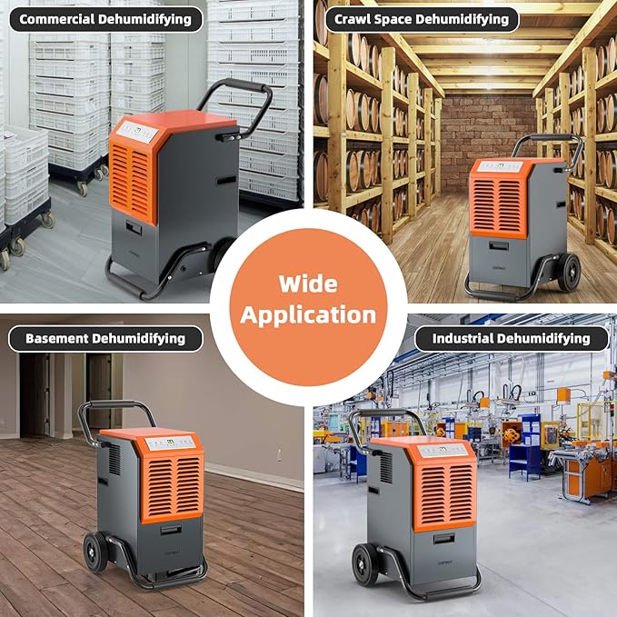 COSTWAY 163 Pints Commercial Dehumidifier, 4500 Sq.Ft Crawl Space Dehumidifier with Drain Hose, 24H Timer, for Basement, Warehouse, Job Site (Orange) - Image 8
