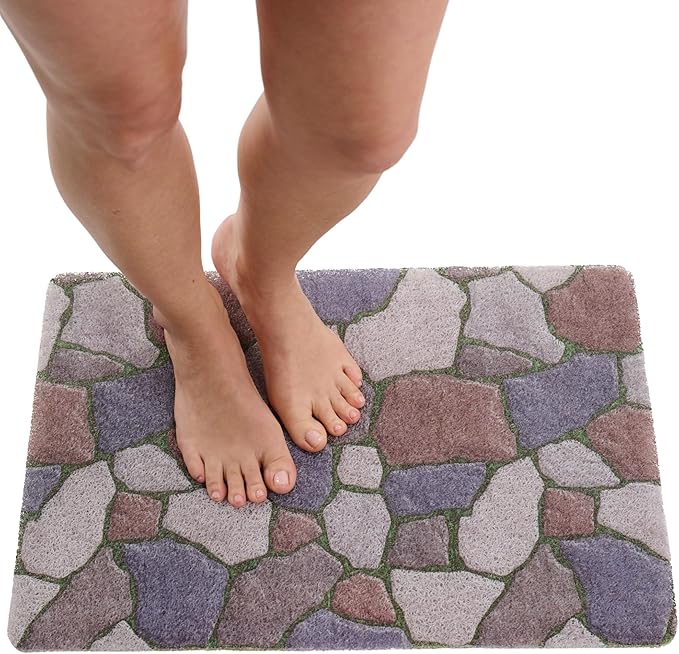 ENKOSI Loofah Non-Slip Shower and Bath Mat - Soft Cushioned Comfort - No Suction Cups for Smooth or Textured Tubs - Fast Draining - Safety for Bathroom, Family, Kids, and Elderly (24x16 Stone Path) by ENKOSI