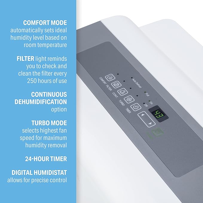 Perfect Aire 50-Pint, 4,500 Sq. Ft. ENERGY STAR Dehumidifier With Continuous Drainage Option, Ultra-Quiet Operation - Ideal for Small Rooms & Basements - Image 4