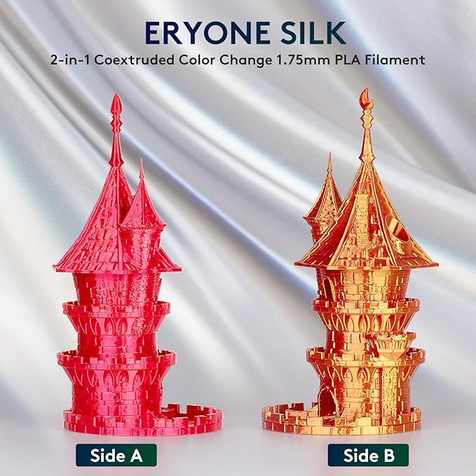 ERYONE Silk Dual Color PLA Filament 3D Printer 1.75mm +/- 0.03mm, Bicolor Filament Two Tone PLA 1KG(2.2lbs) Cardboard Spool, Red Gold - Image 3