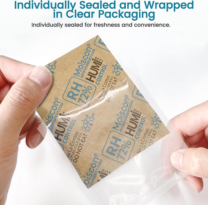 72% Two-Way Humidity Control Packs- 8 Gram Moisture Absorbers for Herbs, Wood Humidifier Boxes - Natural Craft Paper Design, Individually Sealed Packets, Prevents Leaks [15 Pack] - Image 2