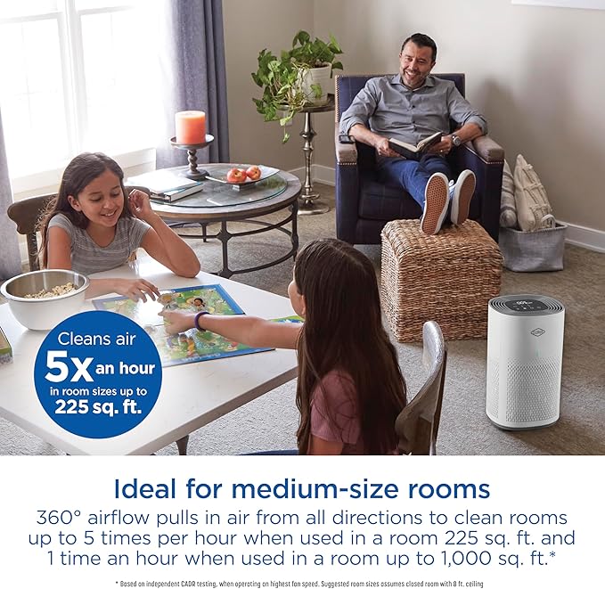 Clorox HEPA Air Purifiers for Home, True HEPA Filter, Medium Rooms Up to 1,000 Sq Ft, Removes 99.9% of Mold, Viruses, Wildfire Smoke, Allergens, Pet Allergies, Dust, AUTO Mode, Whisper Quiet - Image 2