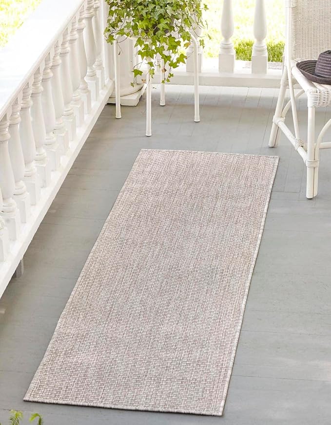 Unique Loom Collection Casual Transitional Solid Heathered Indoor/Outdoor Flatweave Area Rug (2' 7" x 10' Runner, Beige/Ivory) by UniqueLoom