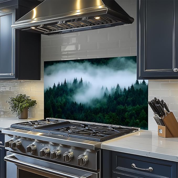 NYZE Kitchen Backsplash Stickers Waterproof Stove Backsplash Protector, 30 X 16 inch Removable Kitchen Wallpaper with Wall Art Decor for Stove Cooking Area(Forest Landscape) - Image 5