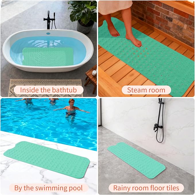 Anti-Slip Bathtub Shower mat, 39.3×15.7 inch（Approximately 100 × 40cm） Soft Oversized Machine Washable Non-Slip Bathtub mat with Drainage Holes, Bathroom Floor Suction Cup.（1-Opaque Mars Green） - Image 7