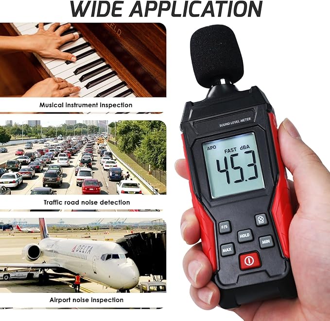 Noise Decibel Meter Portable Sound Level Meter SPL Meter 30 to 130dBA Range Sound Meter Noise Decibel Reader with Backlight LCD Displays Decibel MAX MIN Data Hold Alarm for Home, Office, Factory - Image 8