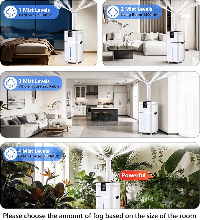 30L/7.93Gal Commercial Humidifier for Large Room 4200 sq ft, 3000mL/H Whole House Humidifiers with Supersized Cool Mist,Quiet Humidifiers for Bedroom, Home,Office, Plants, Warehouse - Image 5