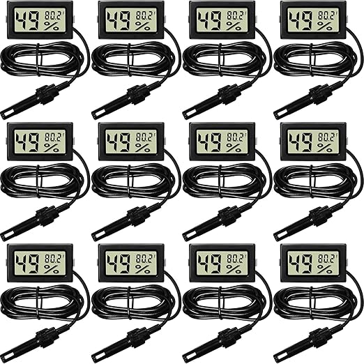 Weewooday Mini Digital Temperature Humidity Meters Gauge with Probe Gauge LCD Fahrenheit Display Thermometer Hygrometer for Incubator Reptile Plant Greenhouse Chicken Coop Garden(Black, 12 Pieces) by Weewooday