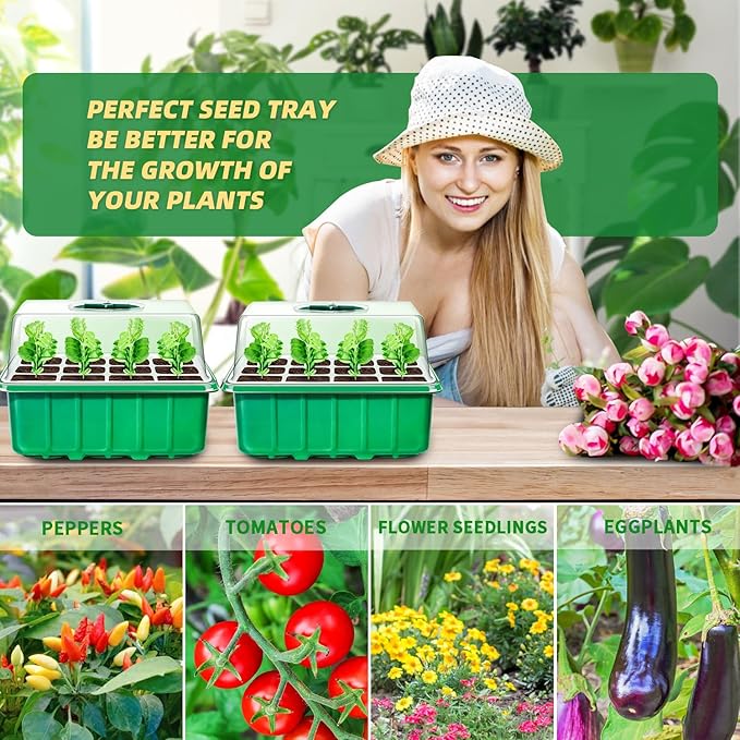 60-Cell Seed Starter Tray, 5 Pack – Cells Plant Grow Kit with Humidity-Vented Domes and Base for Organic Seed Germination, Ideal Plant Starter Kit with Labels & Transplant Tools - Image 6