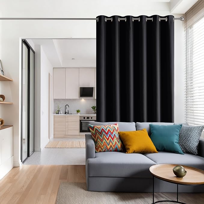 RYB HOME Blackout Thermal Insulated Curtains, Portable Curtain for Sliding Glass Door/Storage/Space Room Divider, Large Window Treatment Room Divider Panel, W80 x L84, Black, 1 Panel - Image 2