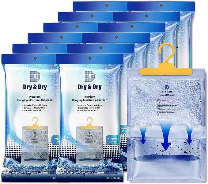 Dry & Dry Premium Moisture Absorbers Dehumidifiers for Home, Basement, Bedroom, Small Dehumidifiers - Blue & White (Pack of 12) 14 ounce - Image 2
