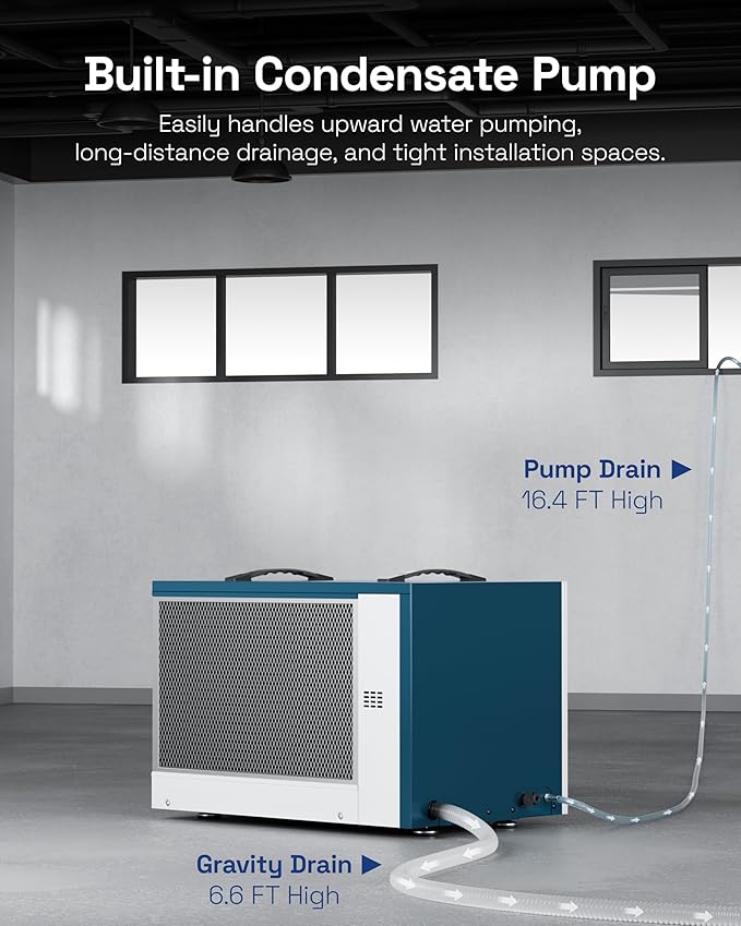 Product Image HBN 125 Pints Commercial Dehumidifier with Pump and Drain Hose, Industrial Dehumidifier for Basement and Crawl Space up to 5900 Sq. Ft, Large Capacity, Washable Filter - Image 3