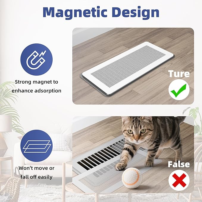 Magnetic Vent Covers - 5" x 11" Vent Screen Mesh Covers for Floor, Wall and Ceiling Registers of Width 5" to 6", Length 11" to 12", Strong Magnetic Floor Vent Covers, Non Peeling - White - Image 7