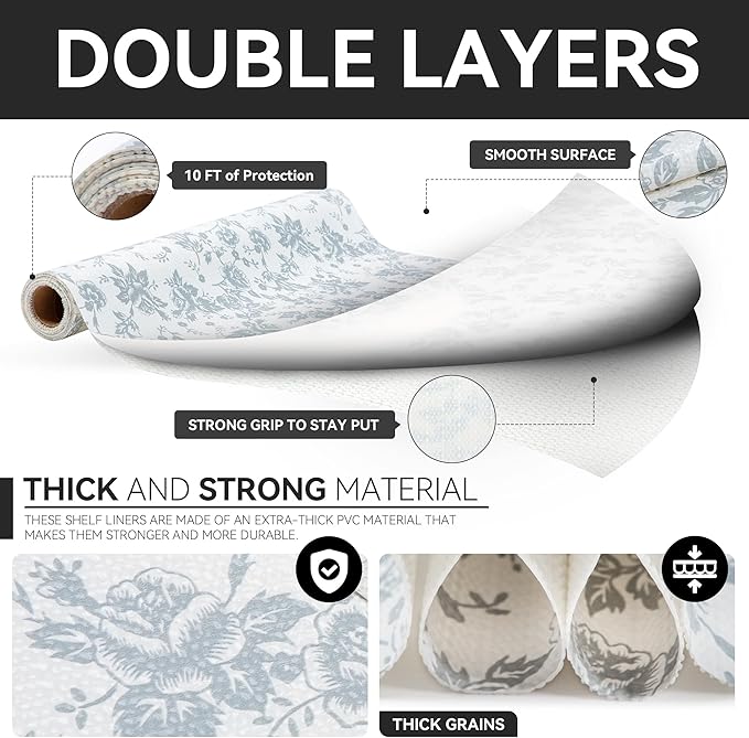 RAY STAR Shelf Liner, Non Adhesive Silver Floral Kitchen Cabinet Liner for Pantry Drawer Vanity, Non Slip, Shelf Liners for Kitchen Cabinets Cupboard 12 Inch x 10 FT (9 Rolls) Signature Delivery - Image 7