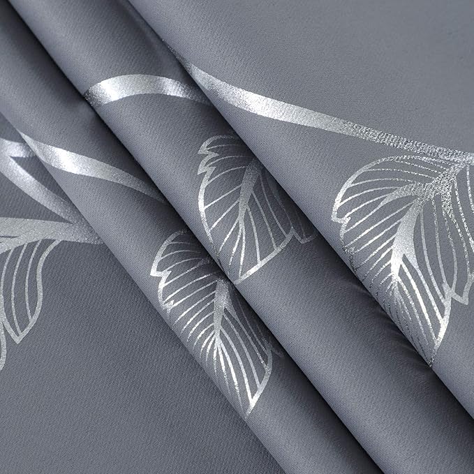 BUHUA Blackout Curtains with Silver Vine Pattern Thermal Insulated Window Curtains 84 Inches Long for Sliding Glass Door 38W by 84L Light Grey 2 Panels - Image 8