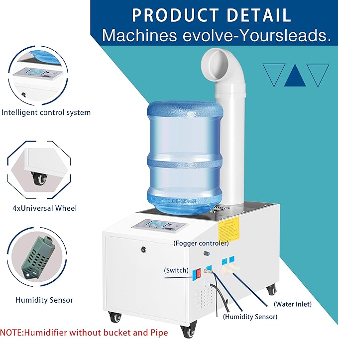 Ultrasonic Industrial Agricultural Humidifer 7L/H (1.85Gal/H) Stainless Steel Smart Commercial Humidifier Large Volume Automatic Mist Cooling Sprayer Airflow for Warehouse Greenhouse Garden - Image 2