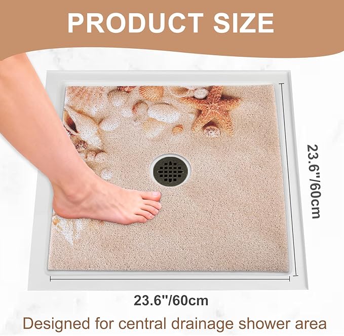 Square Shower Mat Non Slip: 24x24 Inch Extra Large Shower Mats with Drain Hole in Middle -Anti Slip Shower Mats for Inside Shower -Loofah Shower Floor Mat Bath Mat for Shower Stall Bathtub Elderly - Image 2