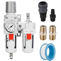 NANPU 1/2" NPT Compressed Air Filter Regulator Lubricator Combo Water/Oil Trap Separator - Gauge(0-150 psi), Poly Bowl, Semi-Auto Drain, Bracket - 3 in 1 Two Unit by NANPU