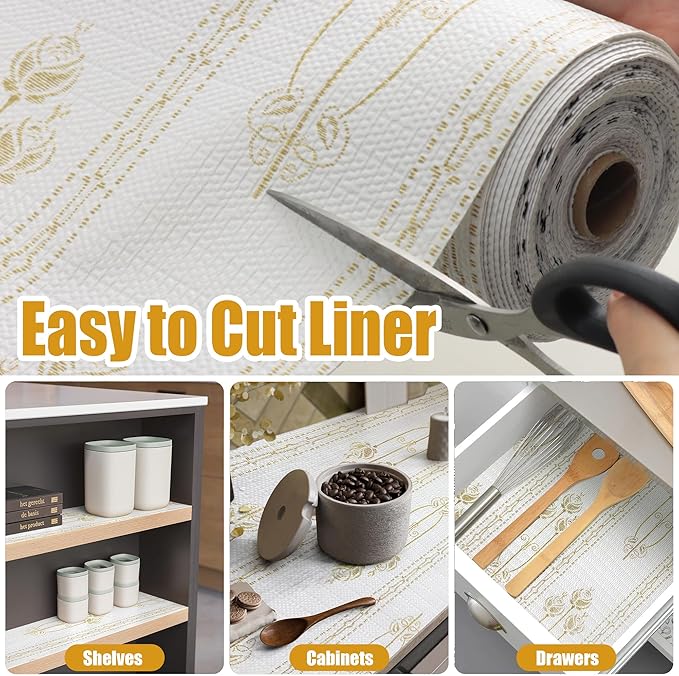 Drawer and Shelf Liner for Kitchen Cabinets Non-Adhesive Drawer Liners Floral Shelf Liners for Kitchen Non-Slip Cabinet Liner Strong Grip Waterproof Liners Easy to Clean 12IN × 16.4FT - Image 7