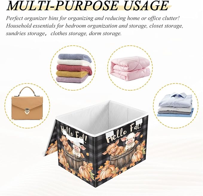xigua Cute Highland Cow Storage Bins with Lids and Carrying Handle,Foldable Storage Boxes Organizer Containers Baskets Cube with Cover for Home Bedroom Closet Office Nursery - Image 7