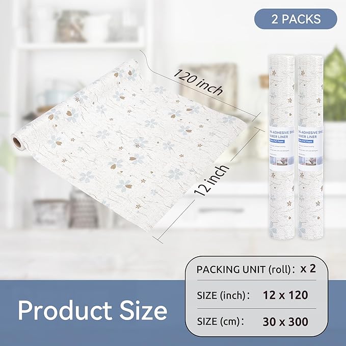 FIFTY FEET 12"x120" Non-Adhesive Shelf Liner for Kitchen Cabinets and Drawers, Washable Non-Slip PVC Cabinet Liner (White Floral)(2 Roll) - Image 5