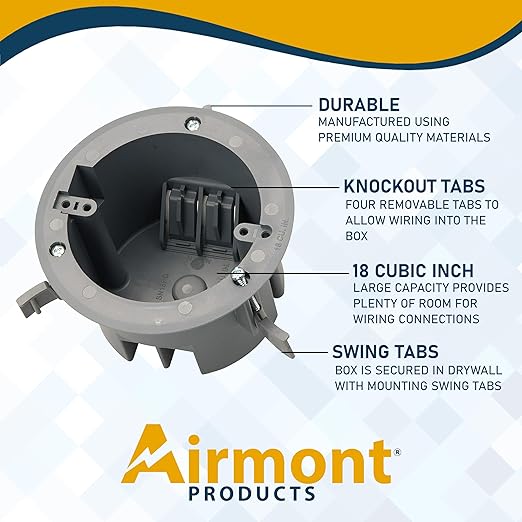 (Pack of 2) 4'' Old Work Round Electrical Box, One-Gang Grey PVC Junction Box, 18 Inch Capacity, Round Ceiling Remodel Box with Built-in Mounting Tabs, Three Mounting Wings, 2-Hour Fire Rated Walls - Image 5