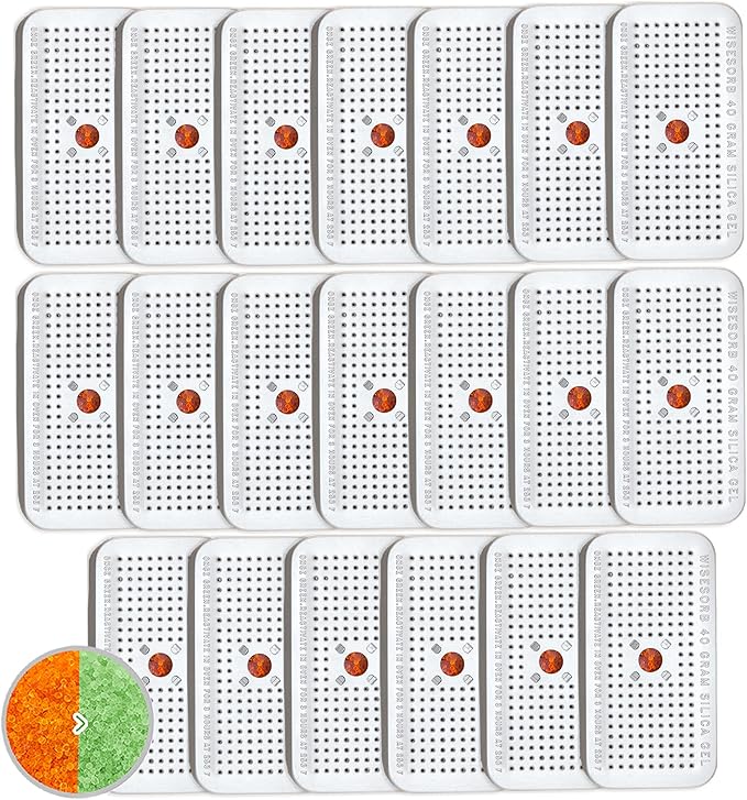 40 Gram Silica Gel Canister, 20 Packs Silica Gel Desiccant Canister (Orange to Green), Reusable Desiccant Dehumidifier by Wisesorb