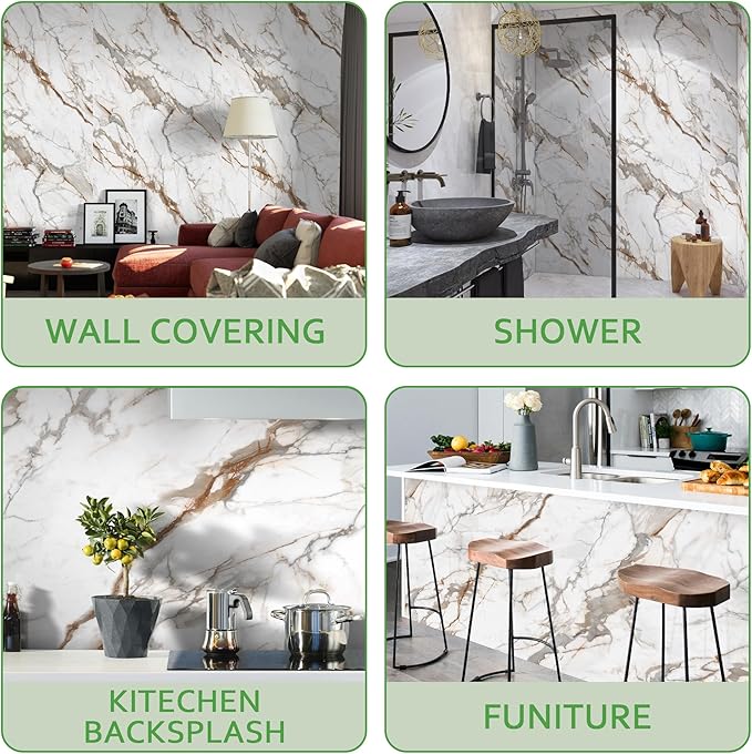 Marble Peel and Stick Waterproof Wall Paneling, 118" x 47" Calacatta Gold Glossy Finish Self-Adhesive Backsplash Tile Vinyl Wall Panel for Kitchen Bathroom Wall Decor, Covers 38.75 Sq. Ft. - Image 5